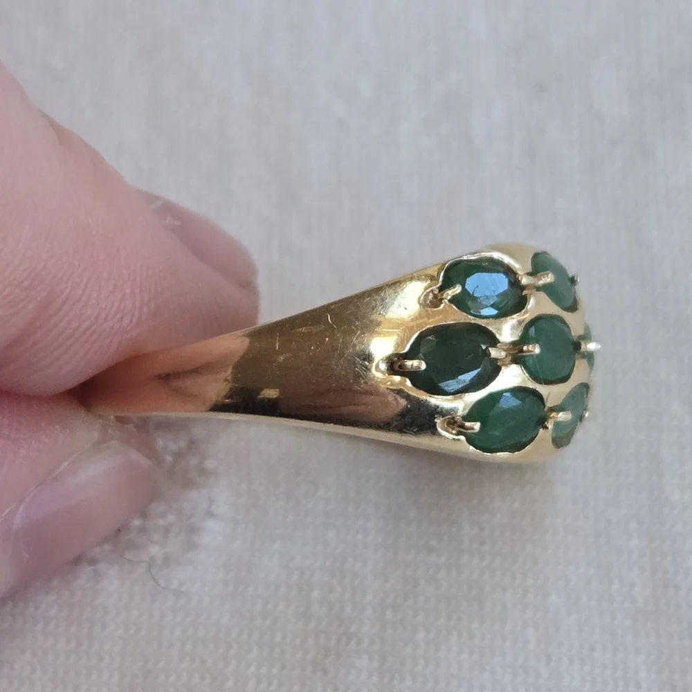 Vintage 14k Gold Emerald Green Oval 13 Stone Ring Size 64